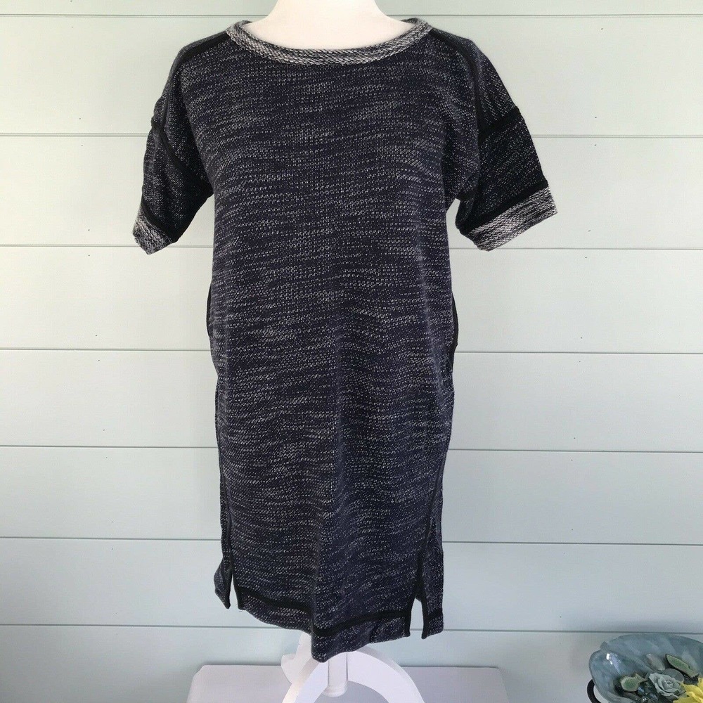 Madewell Blue Short Sleeve Oversized Sweatshirt Dress XS Knee Length Pockets